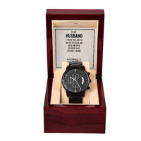 Black Chronograph Watch For Husband + MC (NO ENGRAVING)